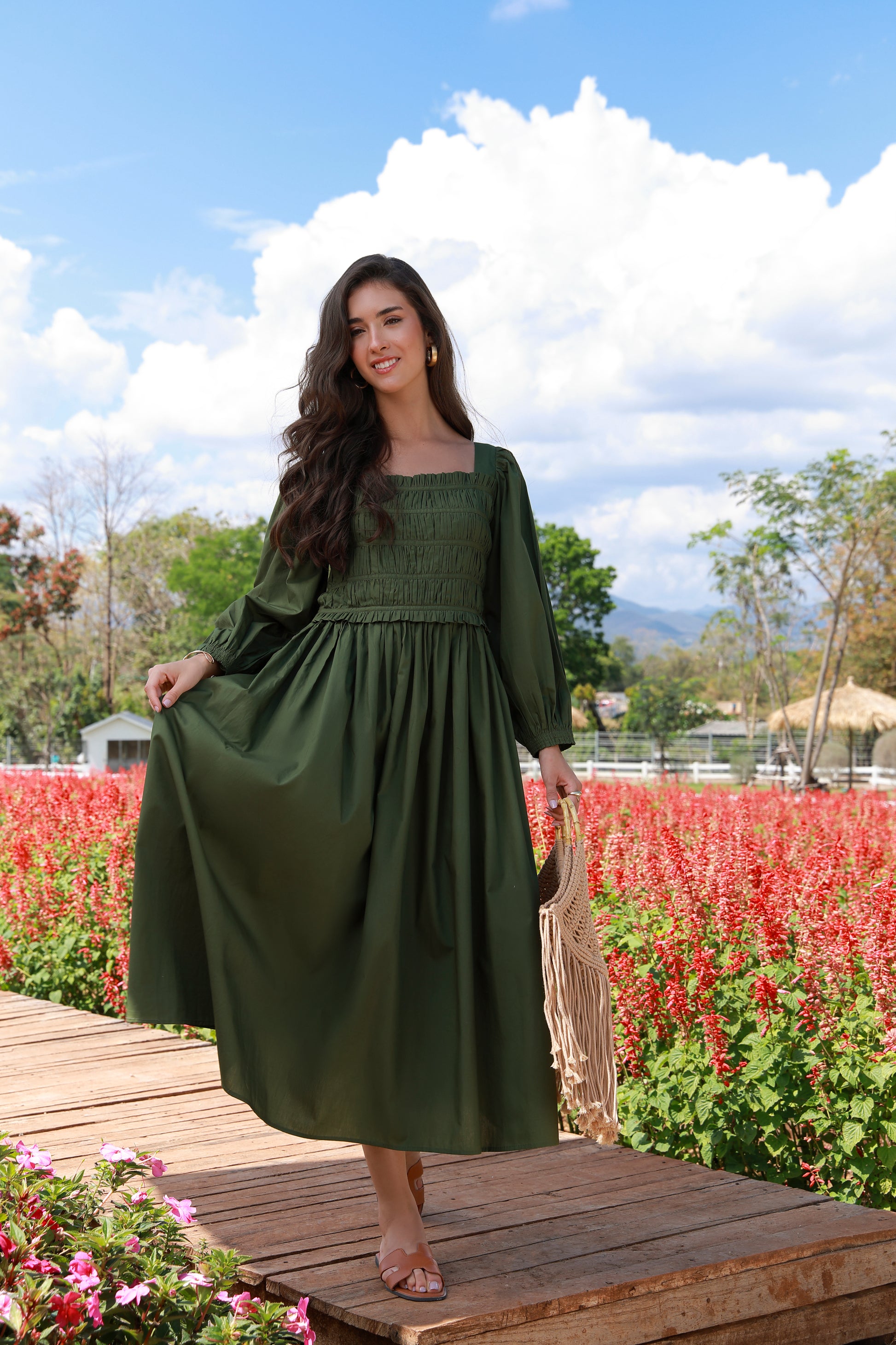 Sage Meadow green cotton dress for women by Timeless by Waliya Noor