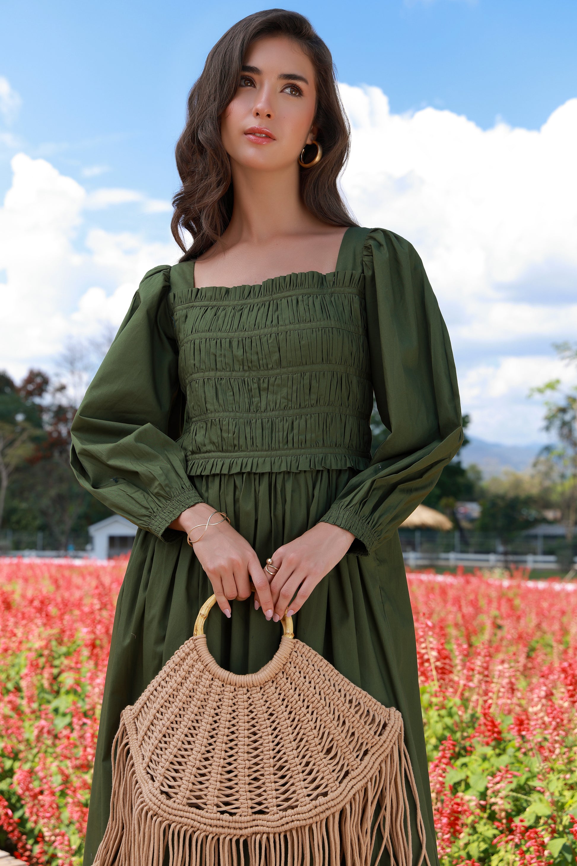 Sage Meadow green cotton dress for women by Timeless by Waliya Noor