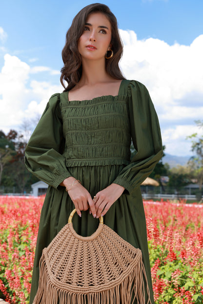 Sage Meadow green cotton dress for women by Timeless by Waliya Noor