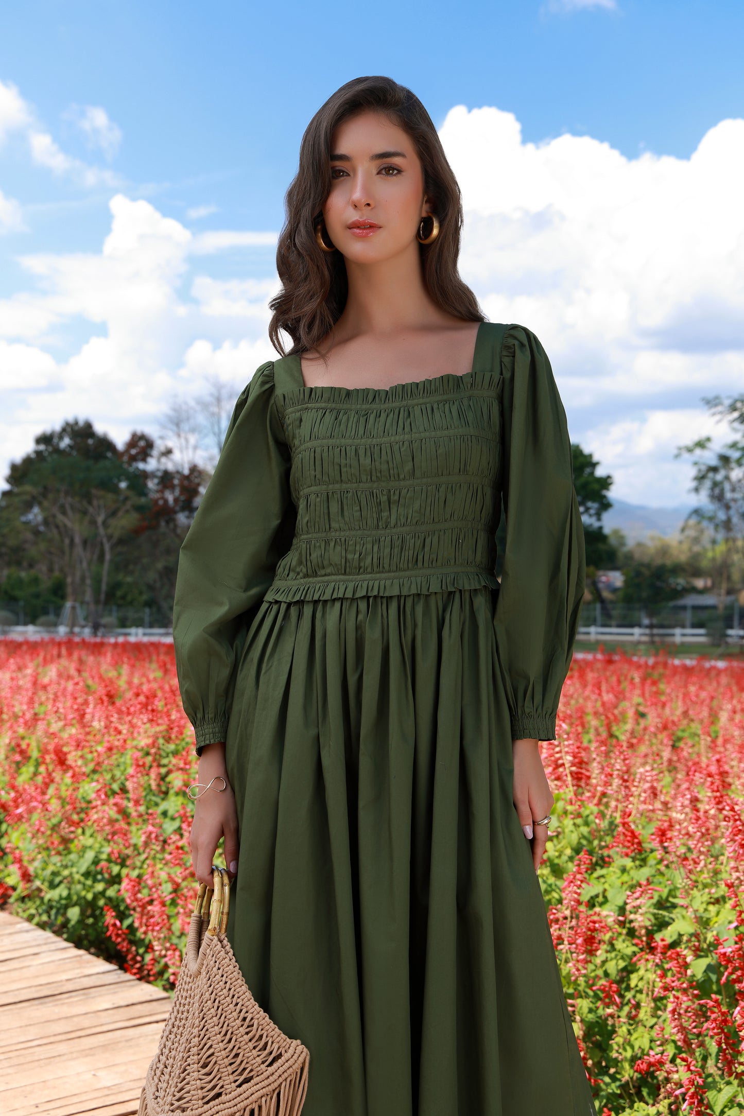 Sage Meadow green cotton dress for women by Timeless by Waliya Noor