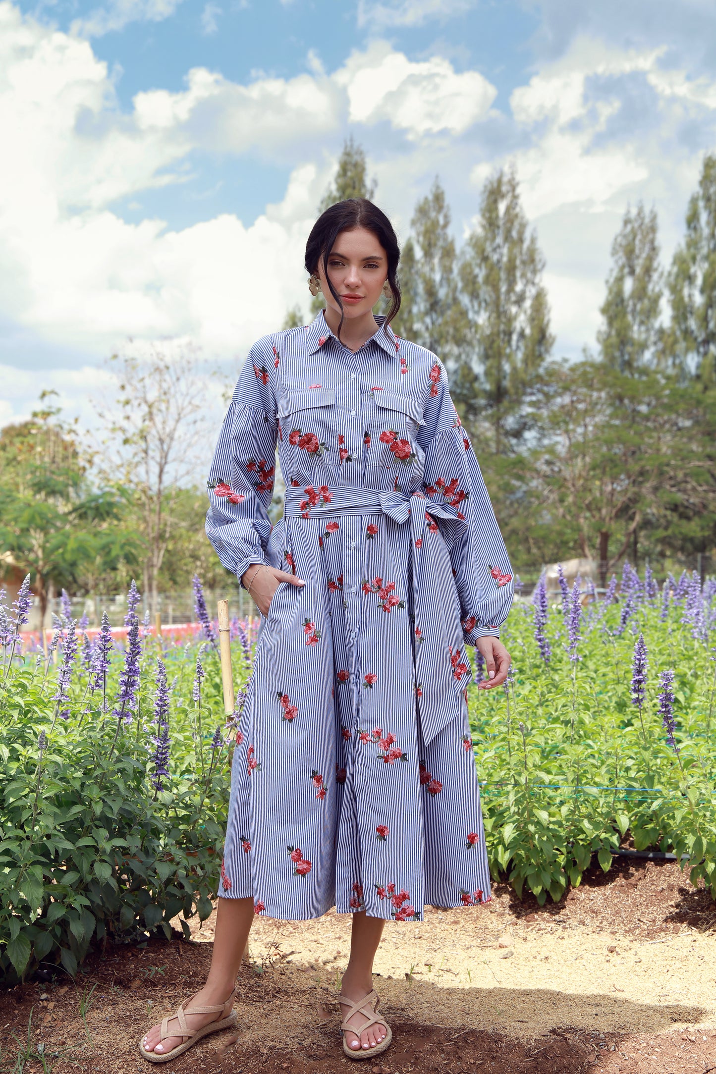 Rosette Stripes Dress