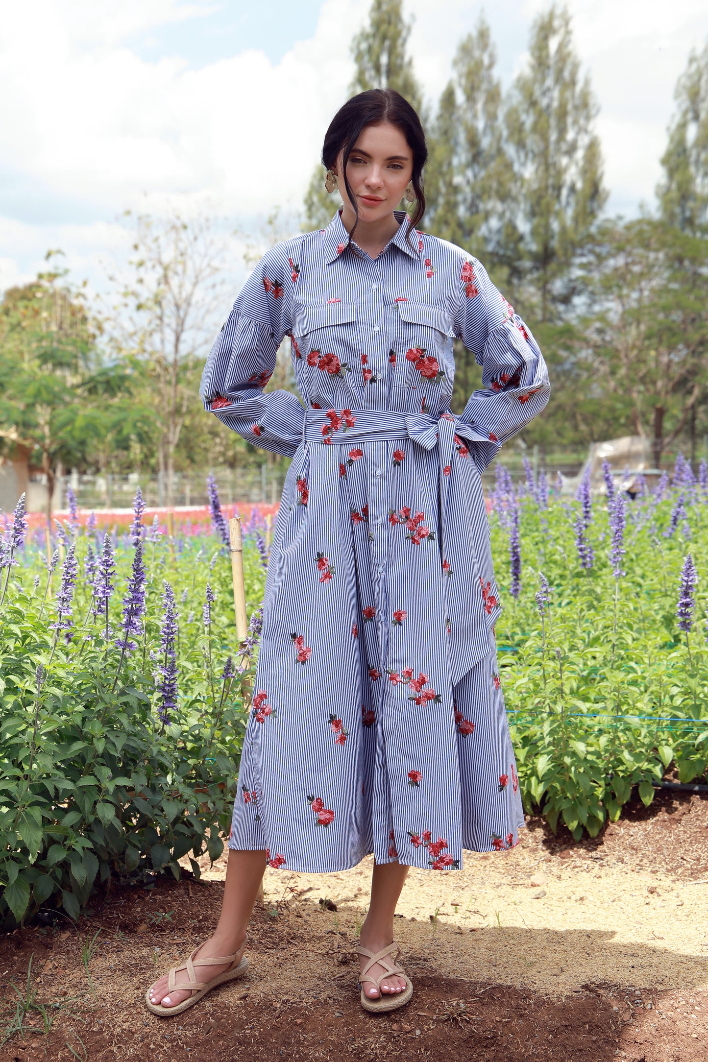 Rosette Stripes Dress