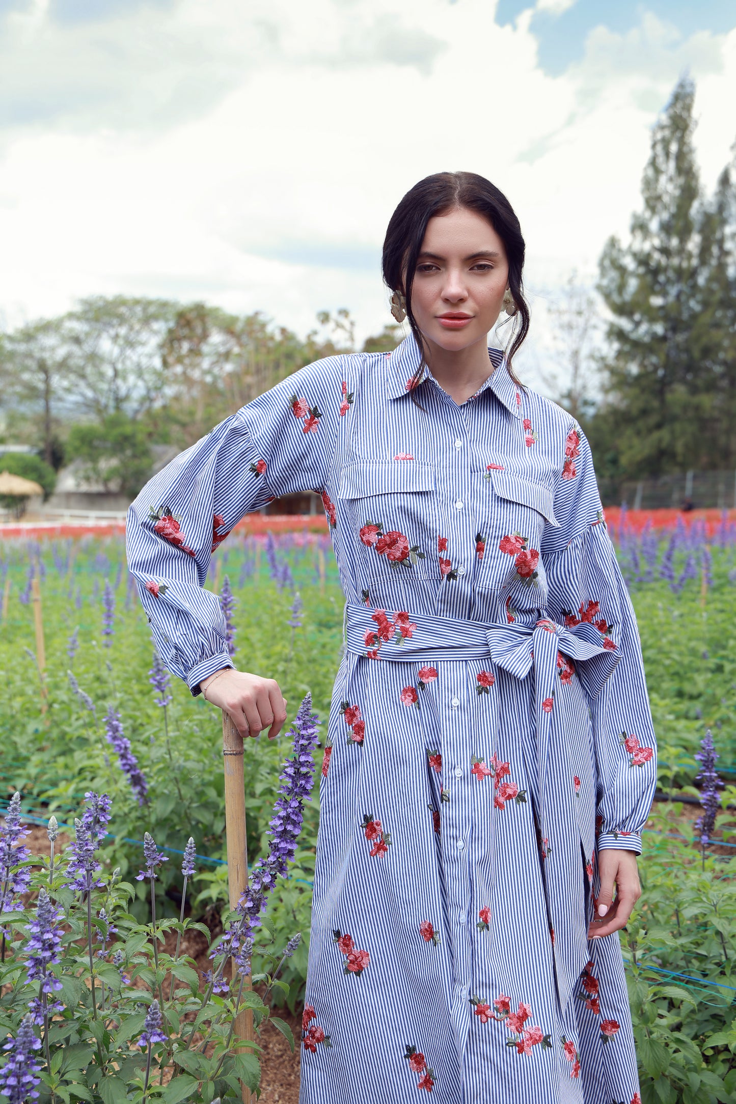 Rosette Stripes Dress