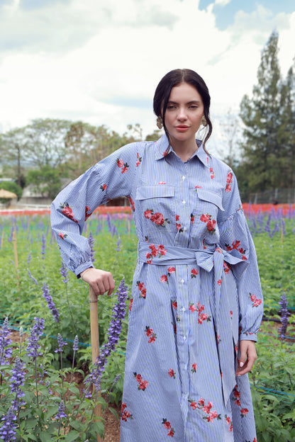 Rosette Stripes Dress