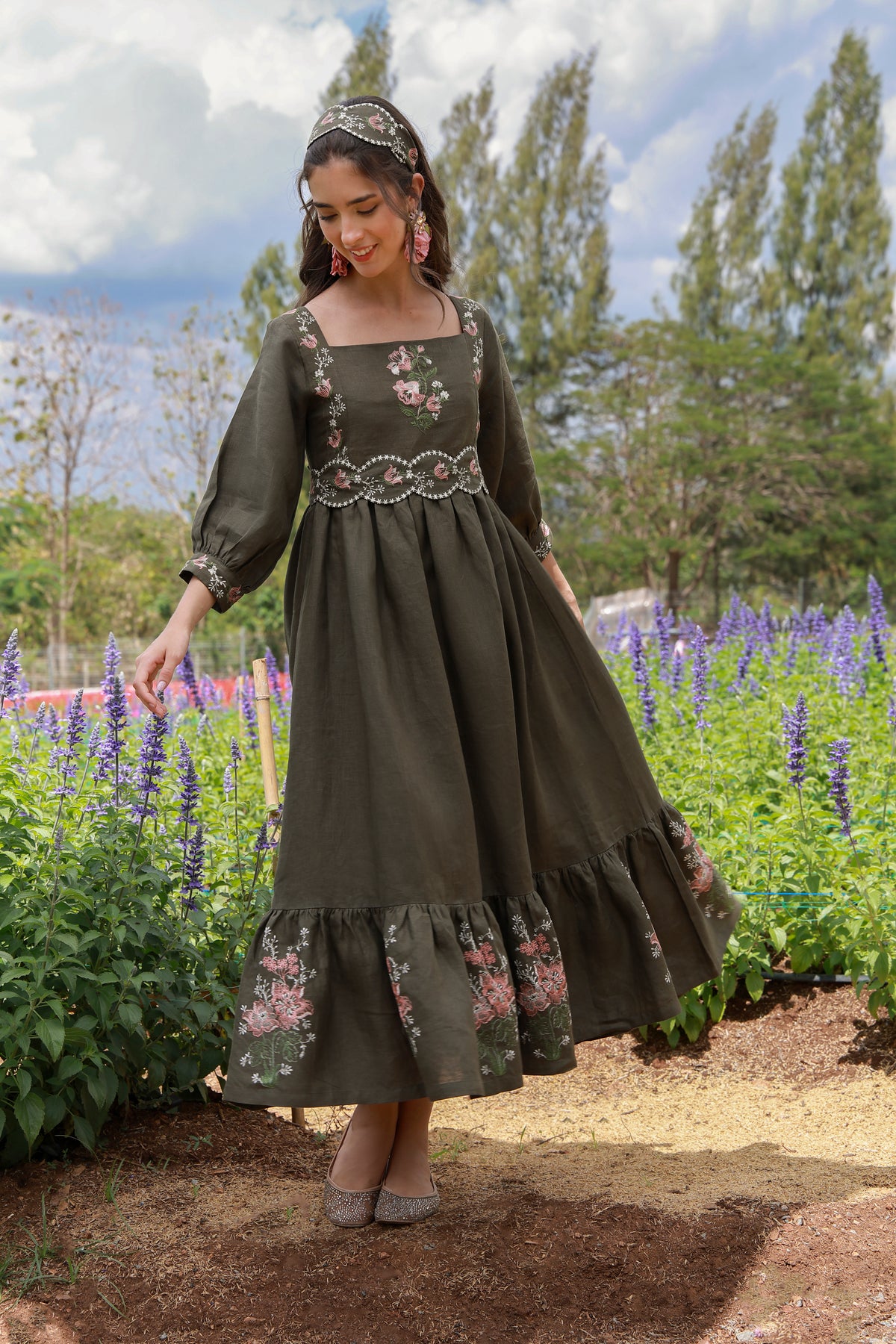 Olive Heirloom – Embroidered Irish Linen Dress
