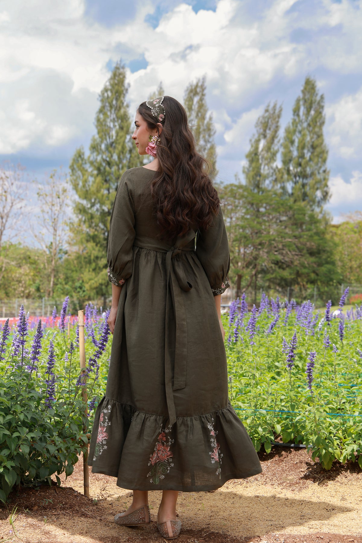 Olive Heirloom – Embroidered Irish Linen Dress