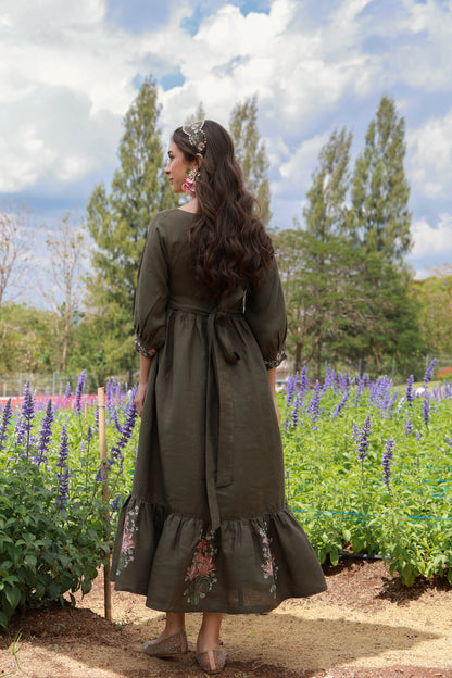 Olive Heirloom – Embroidered Irish Linen Dress