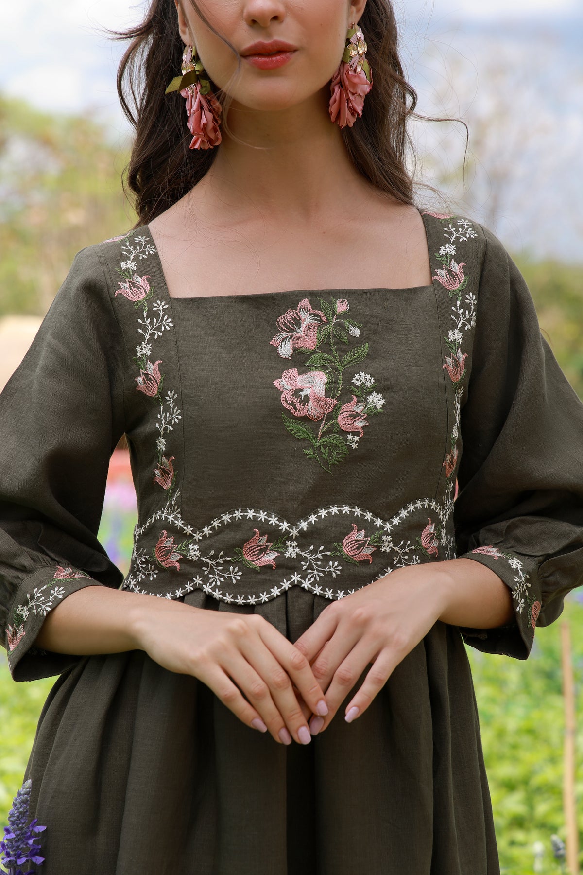 Olive Heirloom – Embroidered Irish Linen Dress