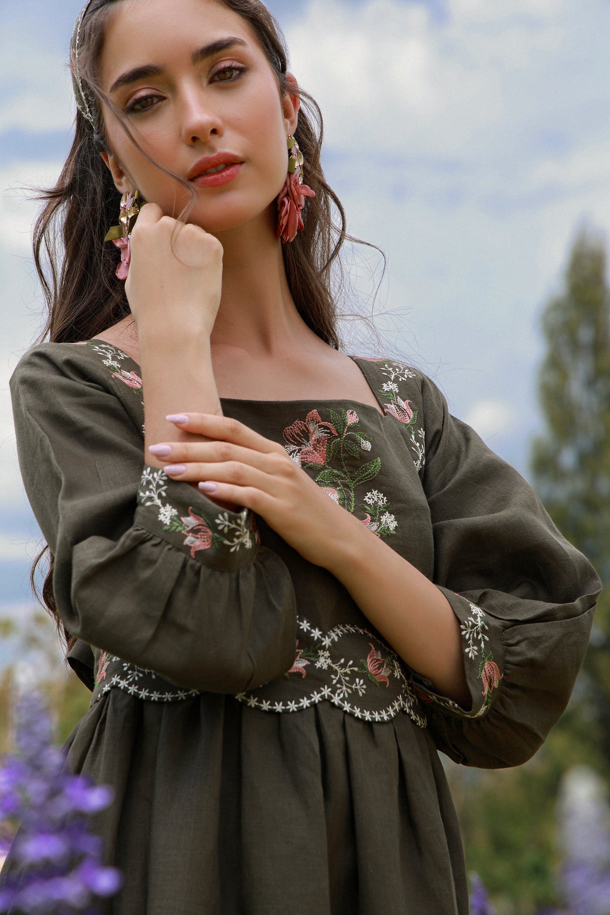Olive Heirloom – Embroidered Irish Linen Dress