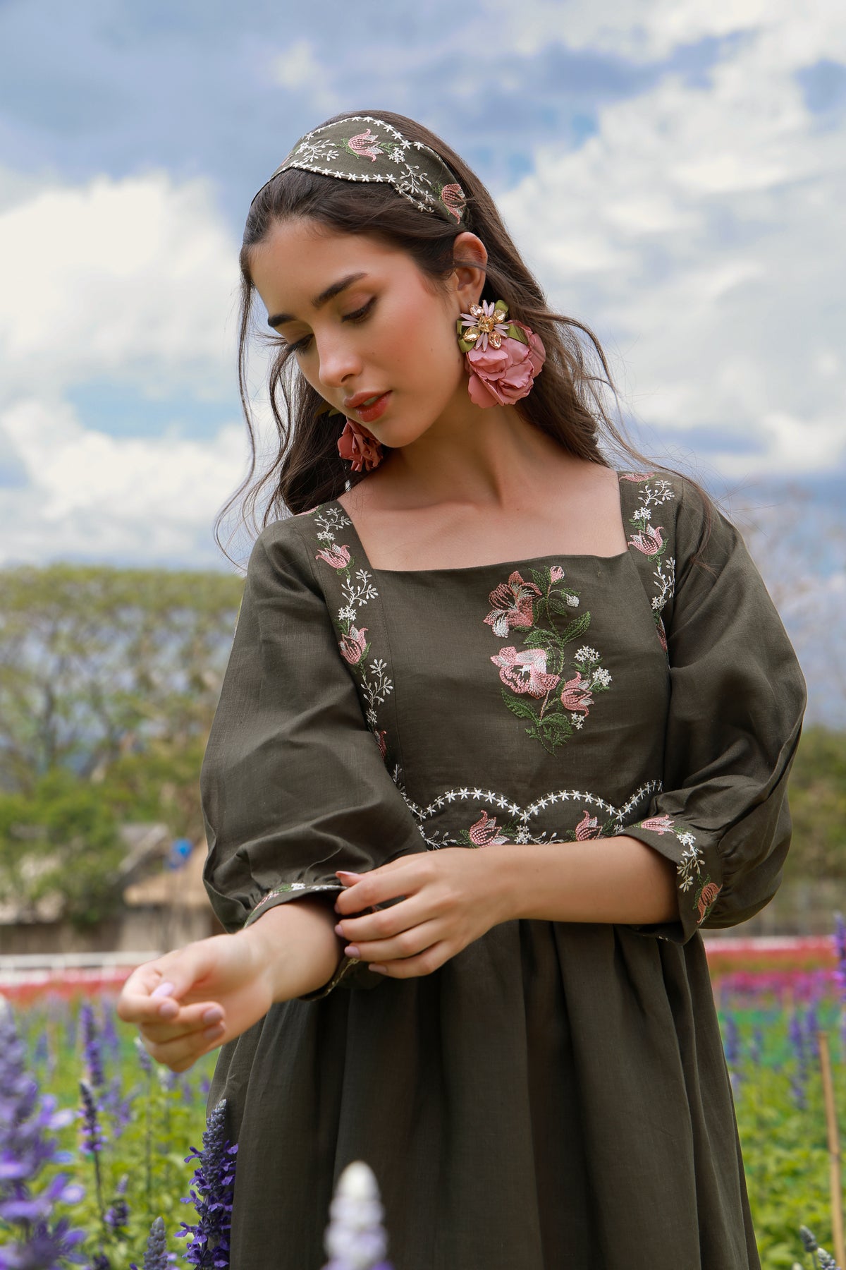 Olive Heirloom – Embroidered Irish Linen Dress