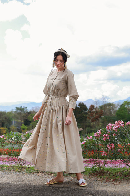 Lemon Heirloom women’s Irish linen dress with lemon print by Timeless by Waliya Noor.