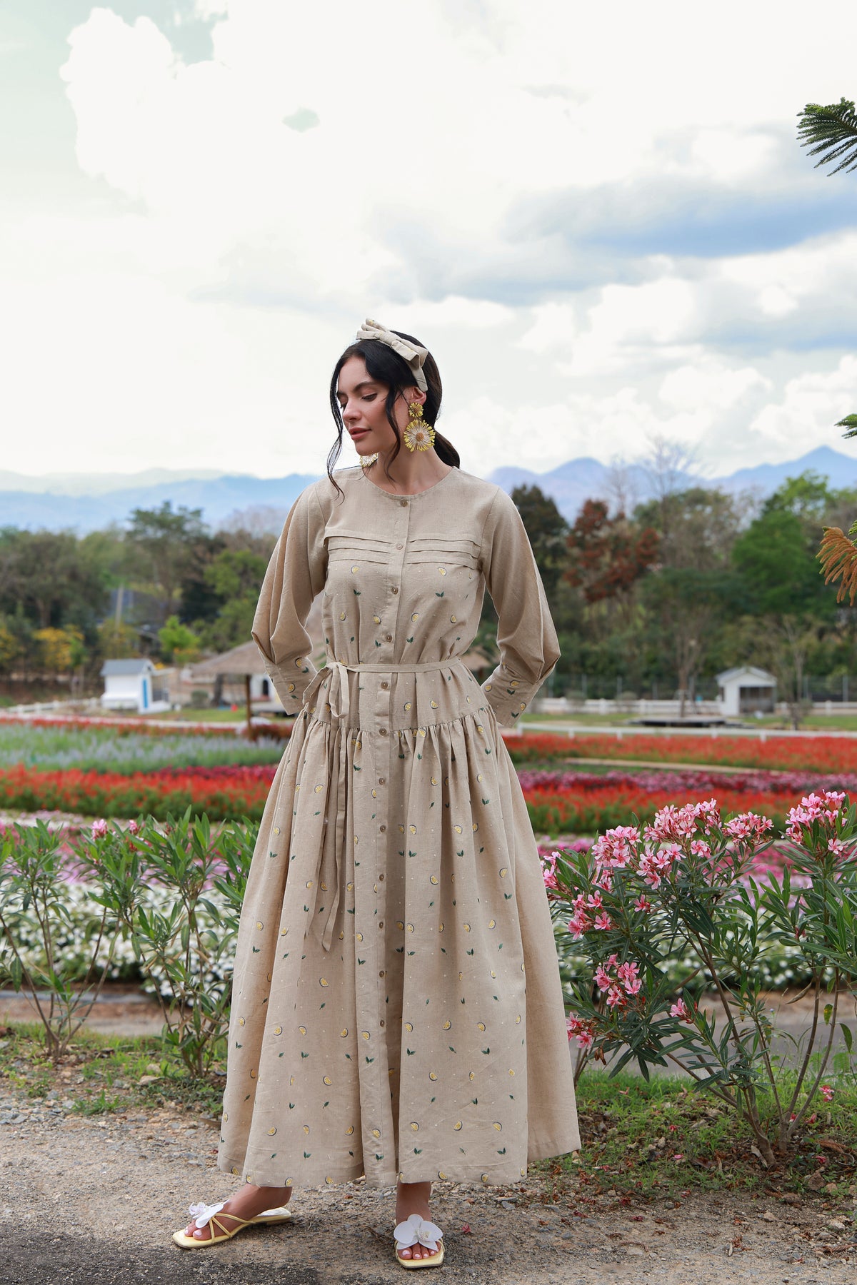 Lemon Heirloom women’s Irish linen dress with lemon print by Timeless by Waliya Noor.