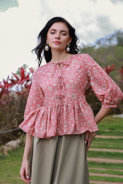 Pink Aura printed cotton shirt - Timeless by Waliya Noor