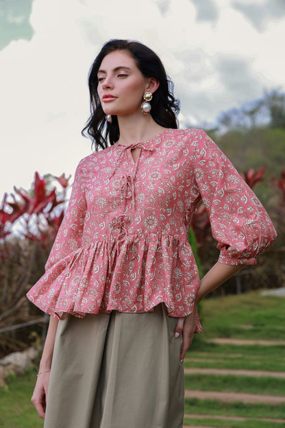 Pink Aura printed cotton shirt - Timeless by Waliya Noor