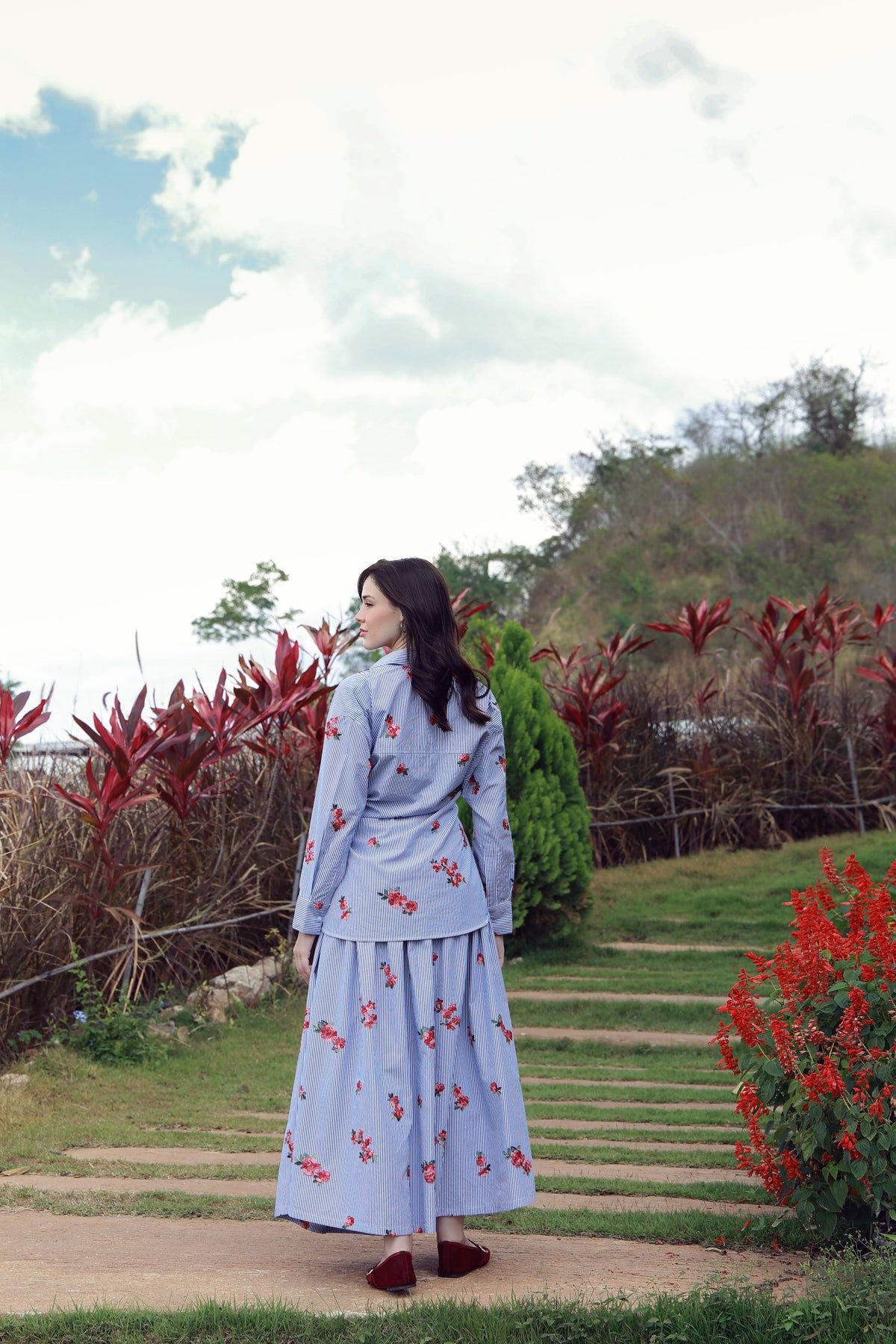 Roses & Stripes striped cotton shirt with rose embroidery - Timeless by Waliya Noor