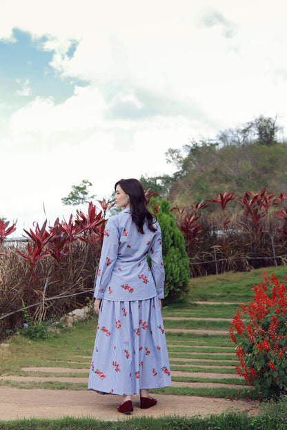 Roses & Stripes striped cotton shirt with rose embroidery - Timeless by Waliya Noor