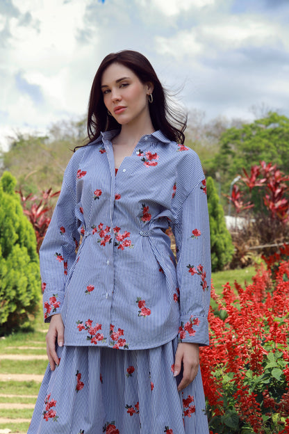 Roses & Stripes striped cotton shirt with rose embroidery - Timeless by Waliya Noor