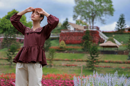 Claret Muse maroon embroidered Irish linen shirt