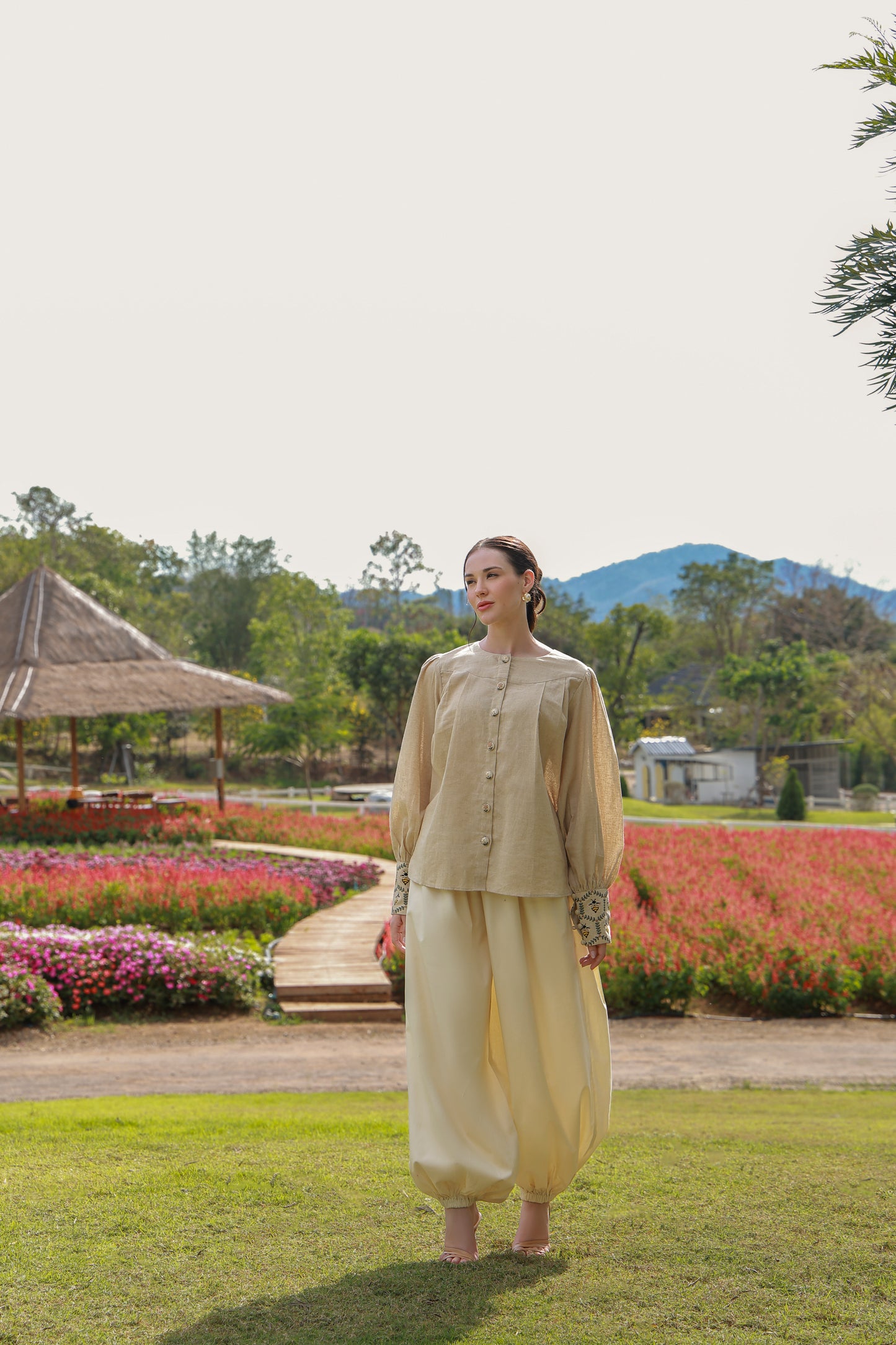 The Honeybee brown embroidered women’s shirt with honeybee detailing by Timeless by Waliya Noor