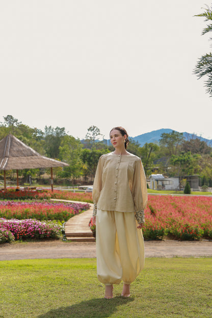 The Honeybee brown embroidered women’s shirt with honeybee detailing by Timeless by Waliya Noor
