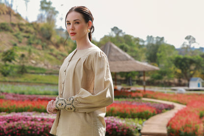 The Honeybee brown embroidered women’s shirt with honeybee detailing by Timeless by Waliya Noor