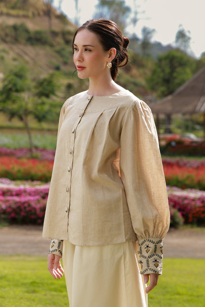 The Honeybee brown embroidered women’s shirt with honeybee detailing by Timeless by Waliya Noor