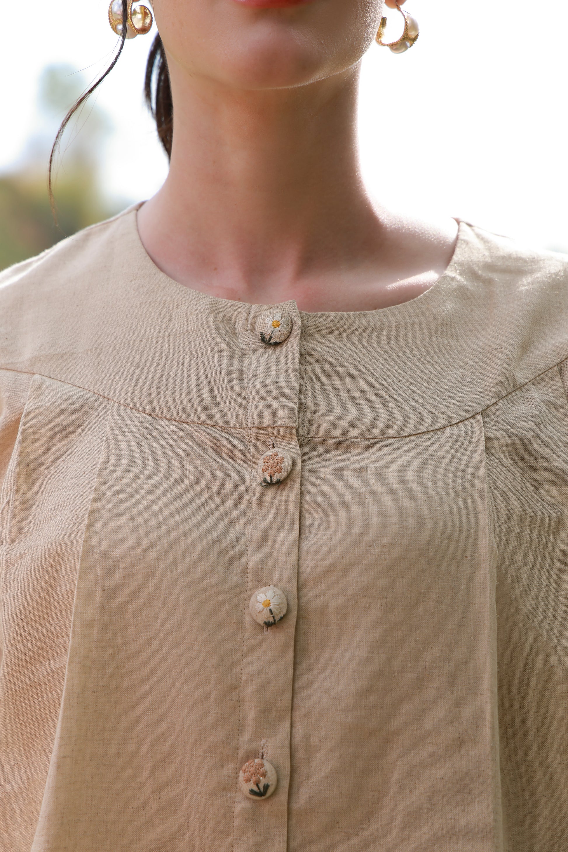 The Honeybee brown embroidered women’s shirt with honeybee detailing by Timeless by Waliya Noor
