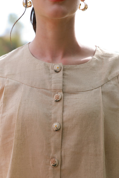 The Honeybee brown embroidered women’s shirt with honeybee detailing by Timeless by Waliya Noor