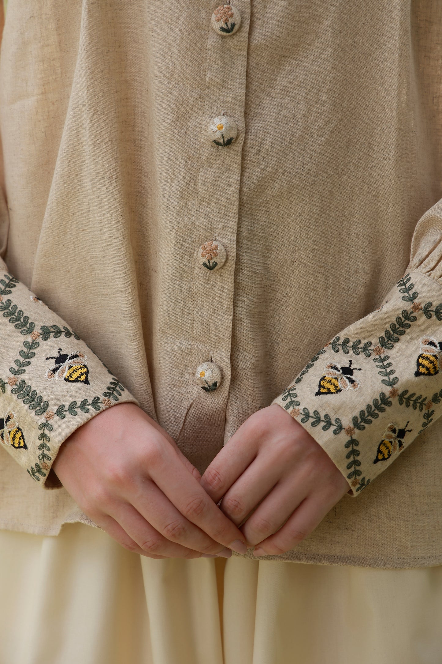 The Honeybee brown embroidered women’s shirt with honeybee detailing by Timeless by Waliya Noor