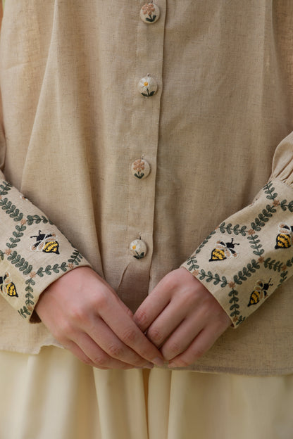 The Honeybee brown embroidered women’s shirt with honeybee detailing by Timeless by Waliya Noor