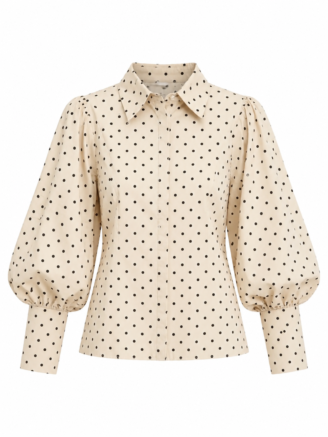 Taupe Polka Puff Sleeve polka-dot blouse styled photo - Timeless by Waliya Noor