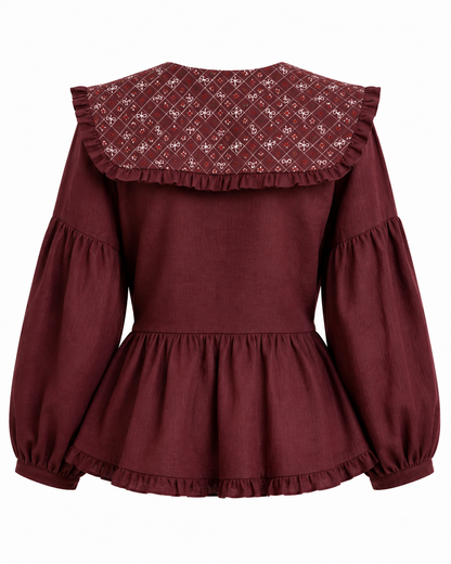 Claret Muse maroon embroidered Irish linen shirt