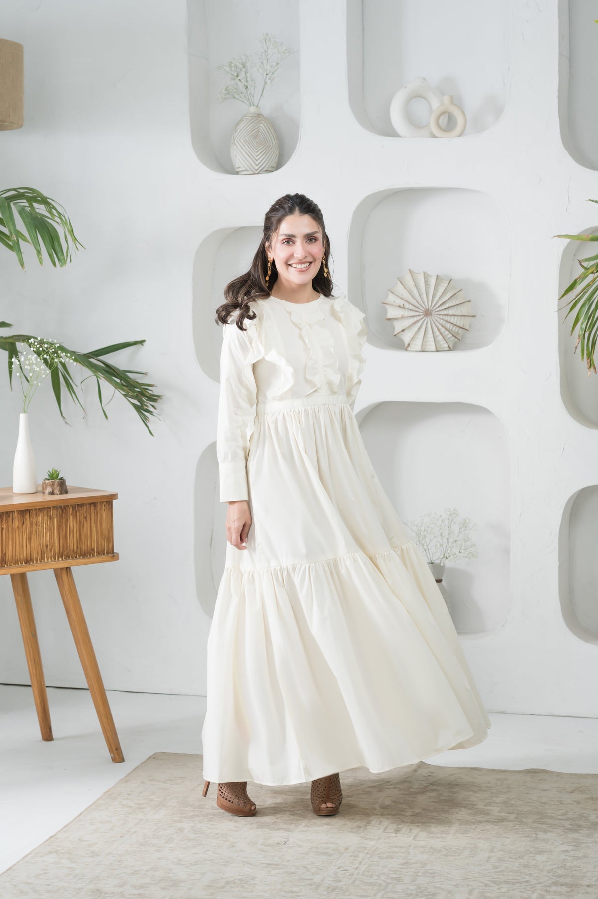 Sun-Lit off-white ruffled cotton dress - Timeless by Waliya Noor