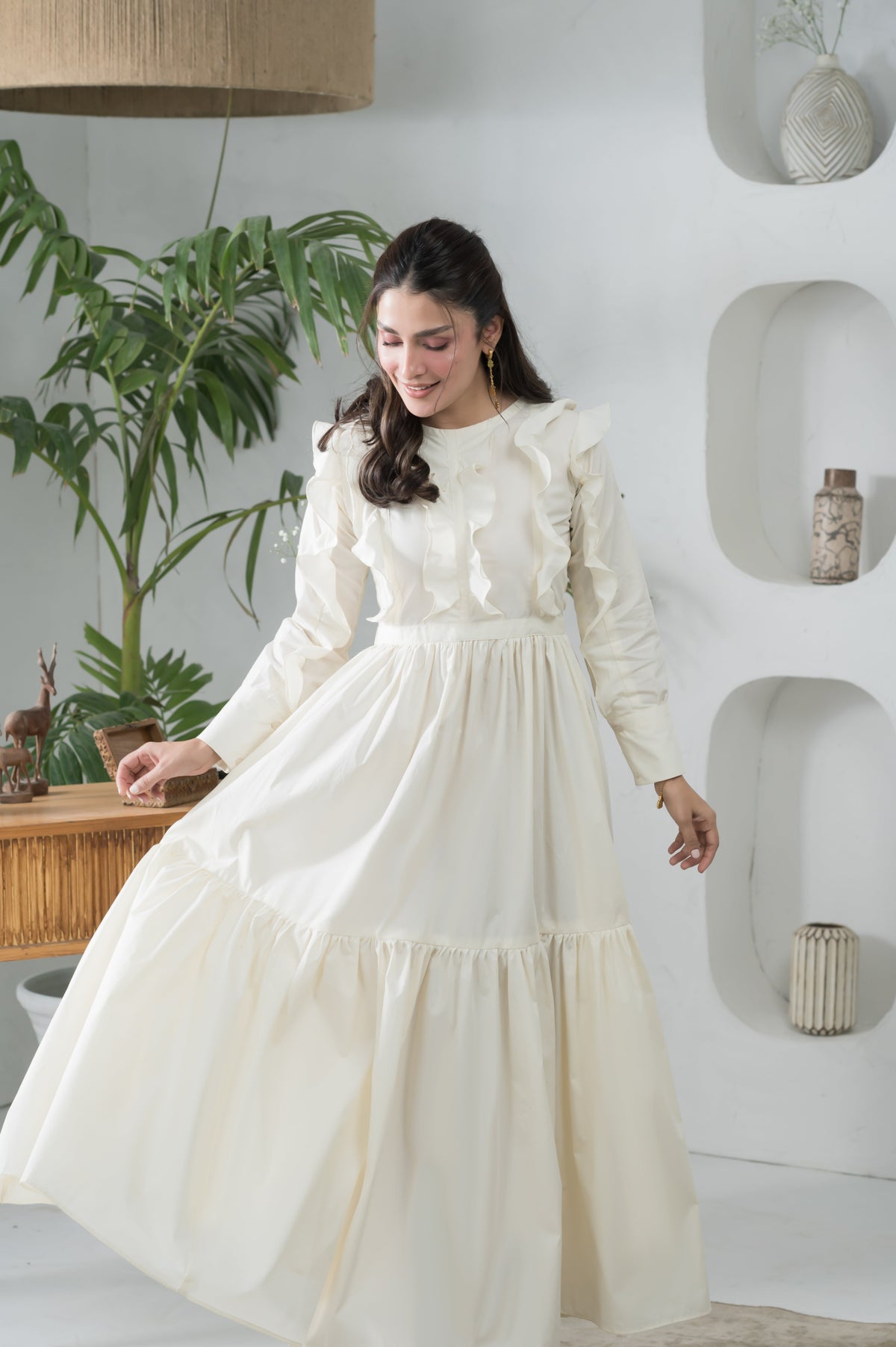Sun-Lit off-white ruffled cotton dress - Timeless by Waliya Noor