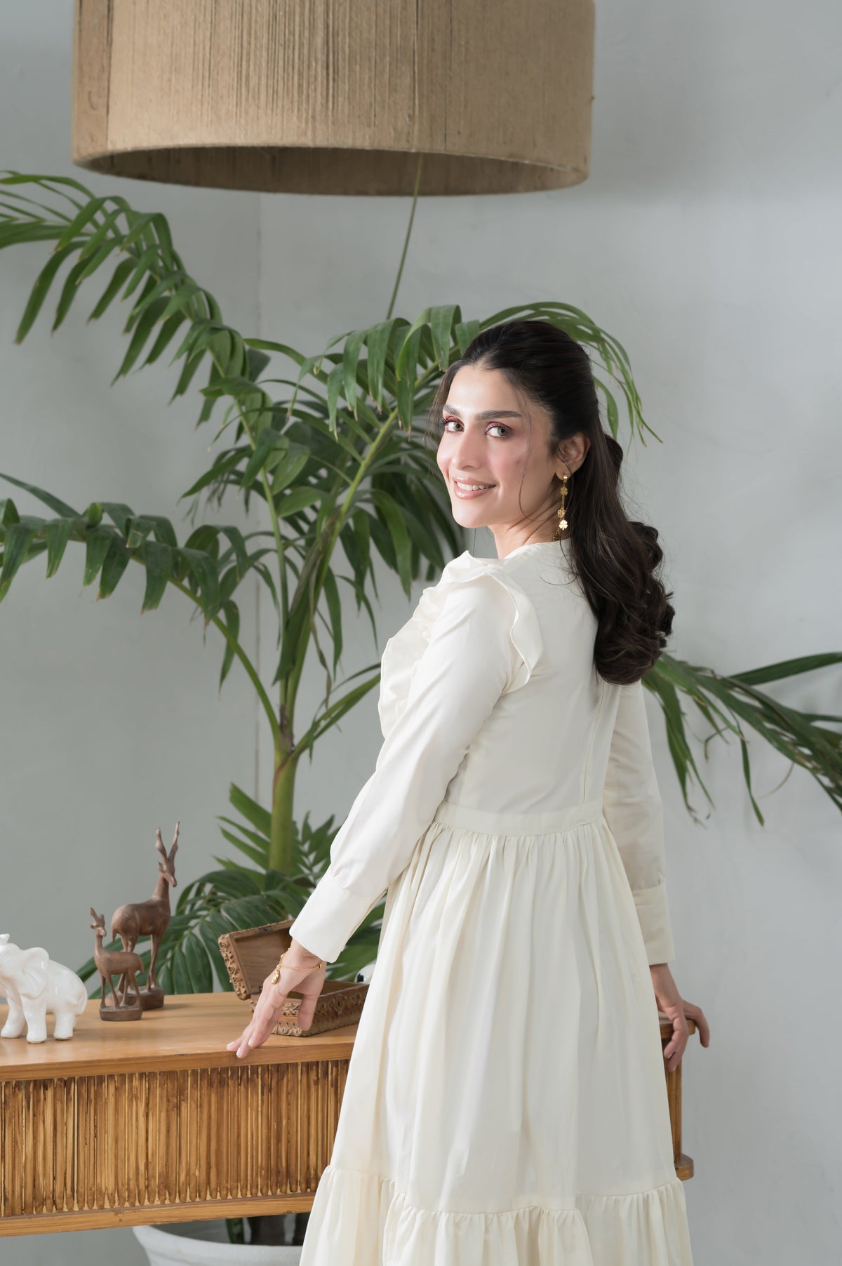 Sun-Lit off-white ruffled cotton dress - Timeless by Waliya Noor
