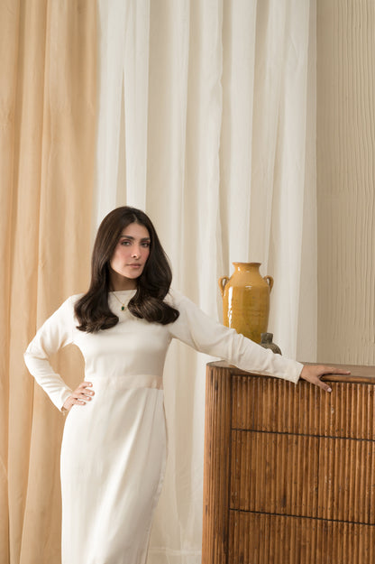 Sangria pastel yellow silk dress with back slit - Timeless by Waliya Noor