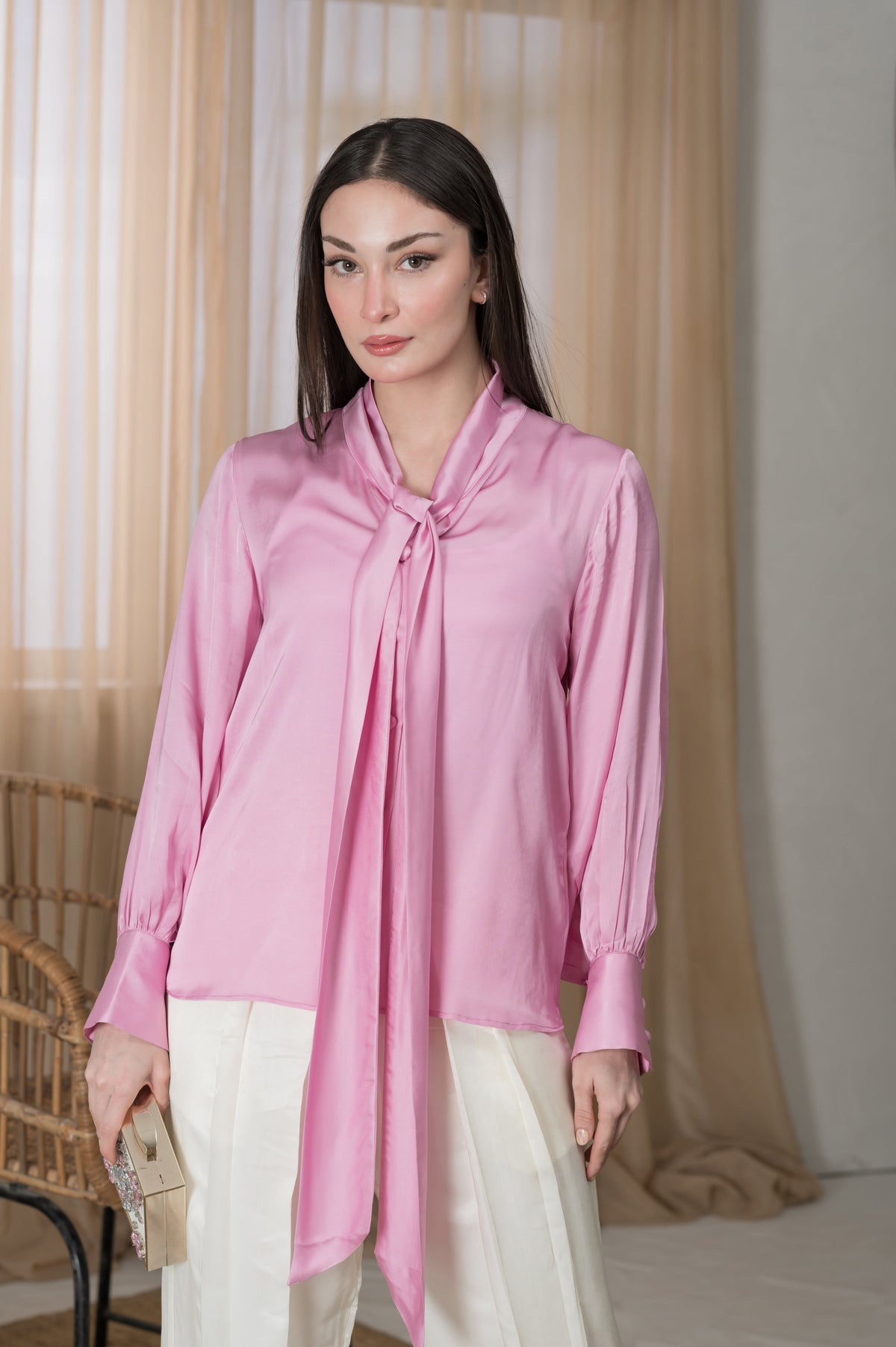 Luna Silk pink silk shirt - Timeless by Waliya Noor