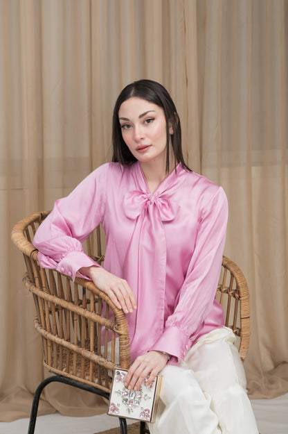 Luna Silk pink silk shirt - Timeless by Waliya Noor