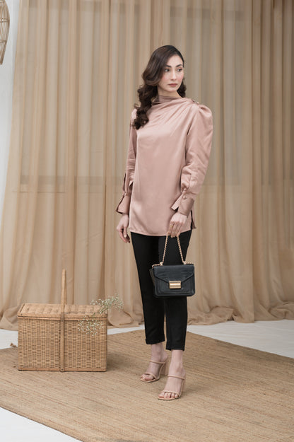 Satin Hour light brown silk shirt - Timeless by Waliya Noor