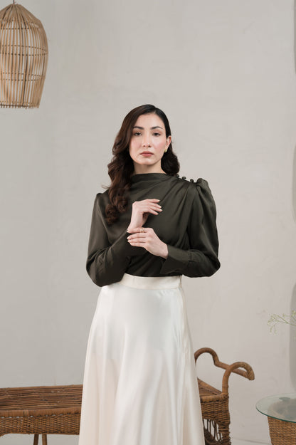 Celeste Silk dark green silk shirt - Timeless by Waliya Noor
