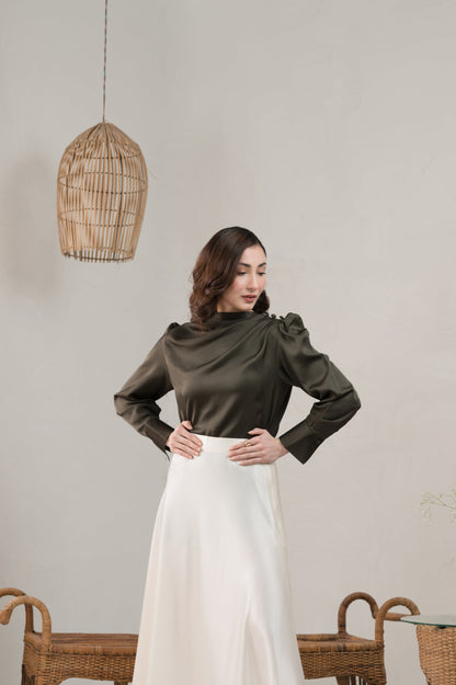 Celeste Silk dark green silk shirt - Timeless by Waliya Noor