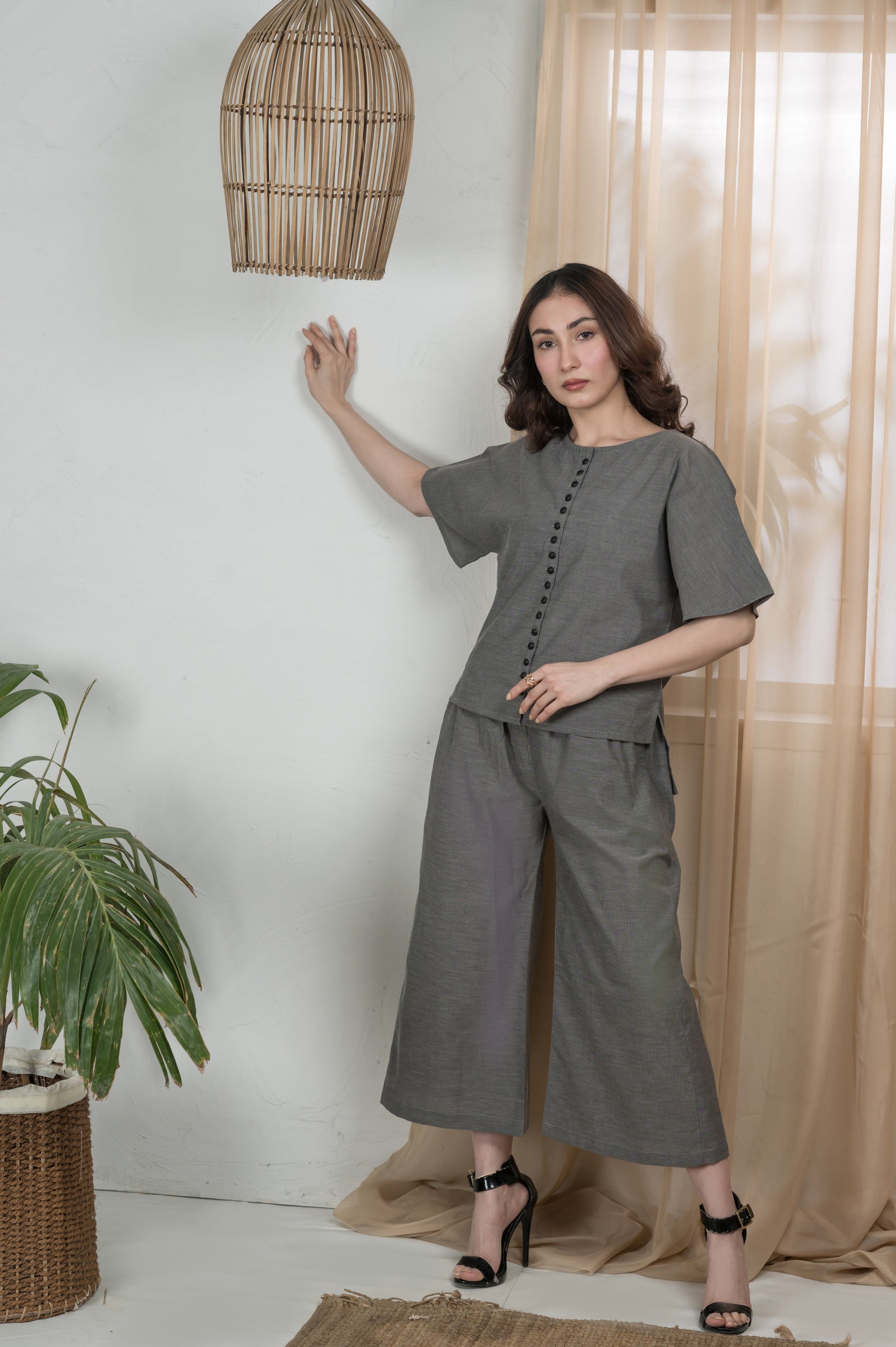 Graphite Glam grey cotton co-ord set - Timeless by Waliya Noor