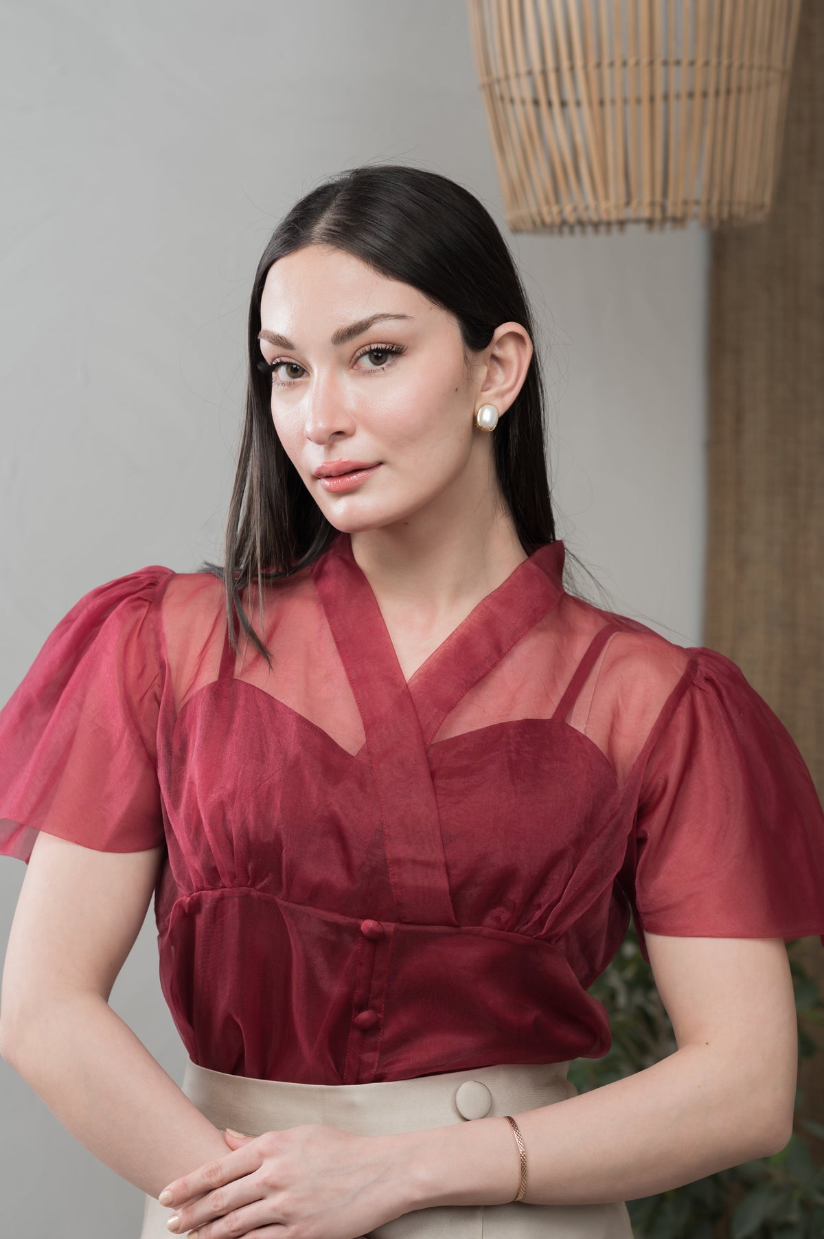 Red Muse red organza shirt - Timeless by Waliya Noor