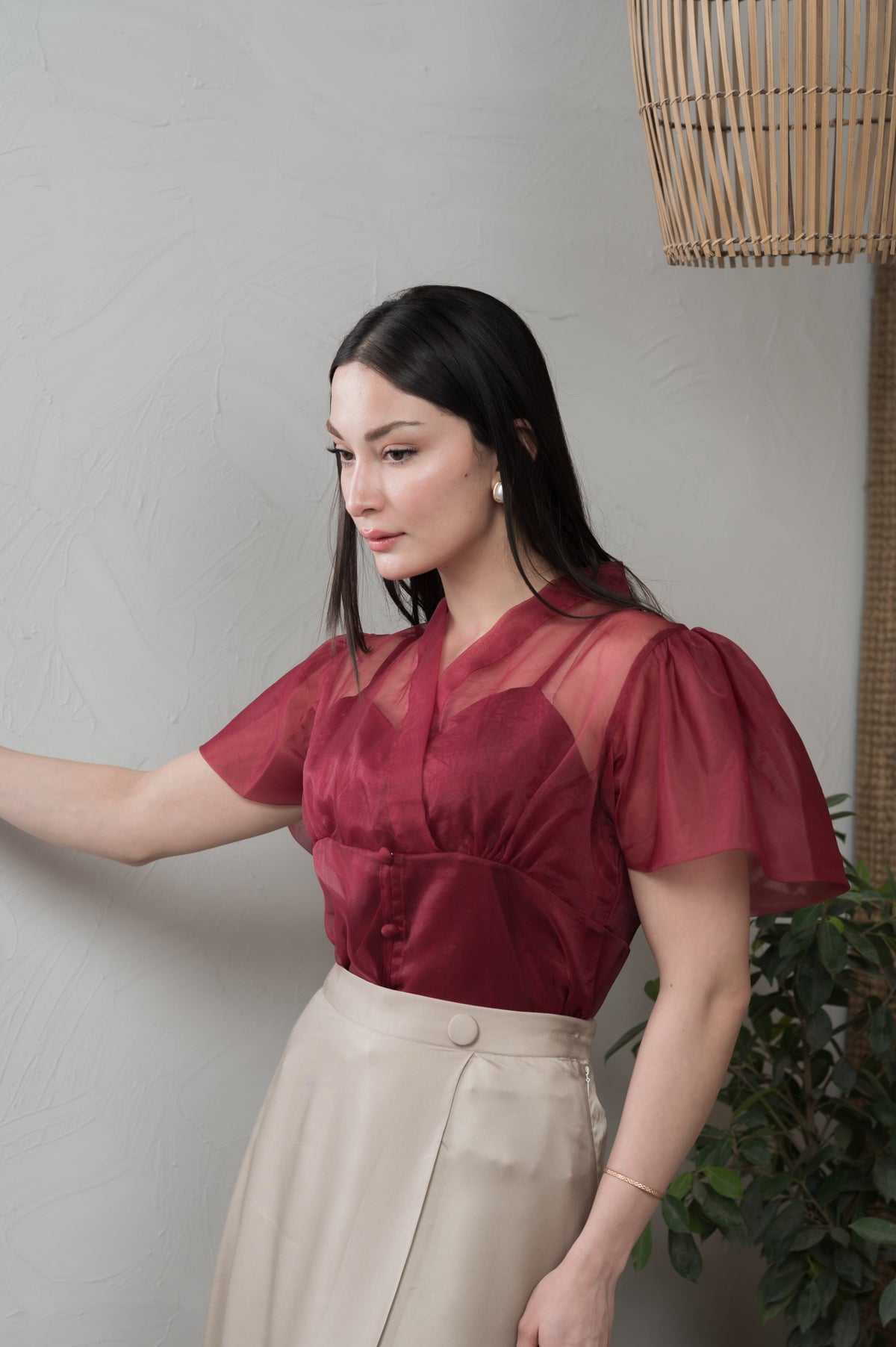 Red Muse red organza shirt - Timeless by Waliya Noor