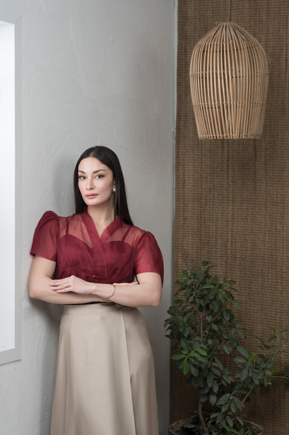 Red Muse red organza shirt - Timeless by Waliya Noor