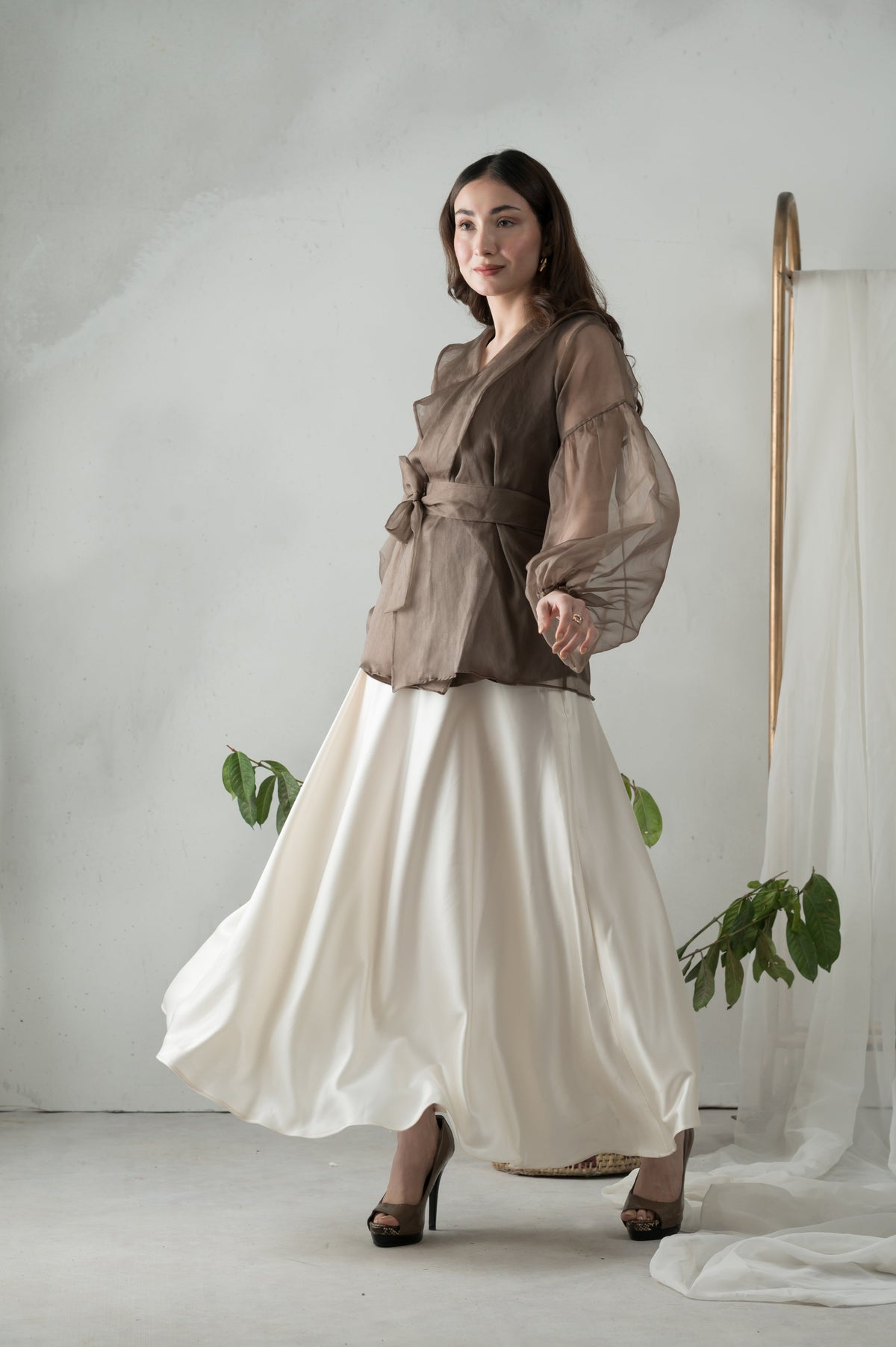Soft Truffle brown organza shirt - Timeless by Waliya Noor