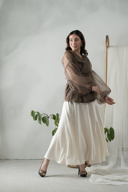 Frosted Silk ivory silk skirt - Timeless by Waliya Noor