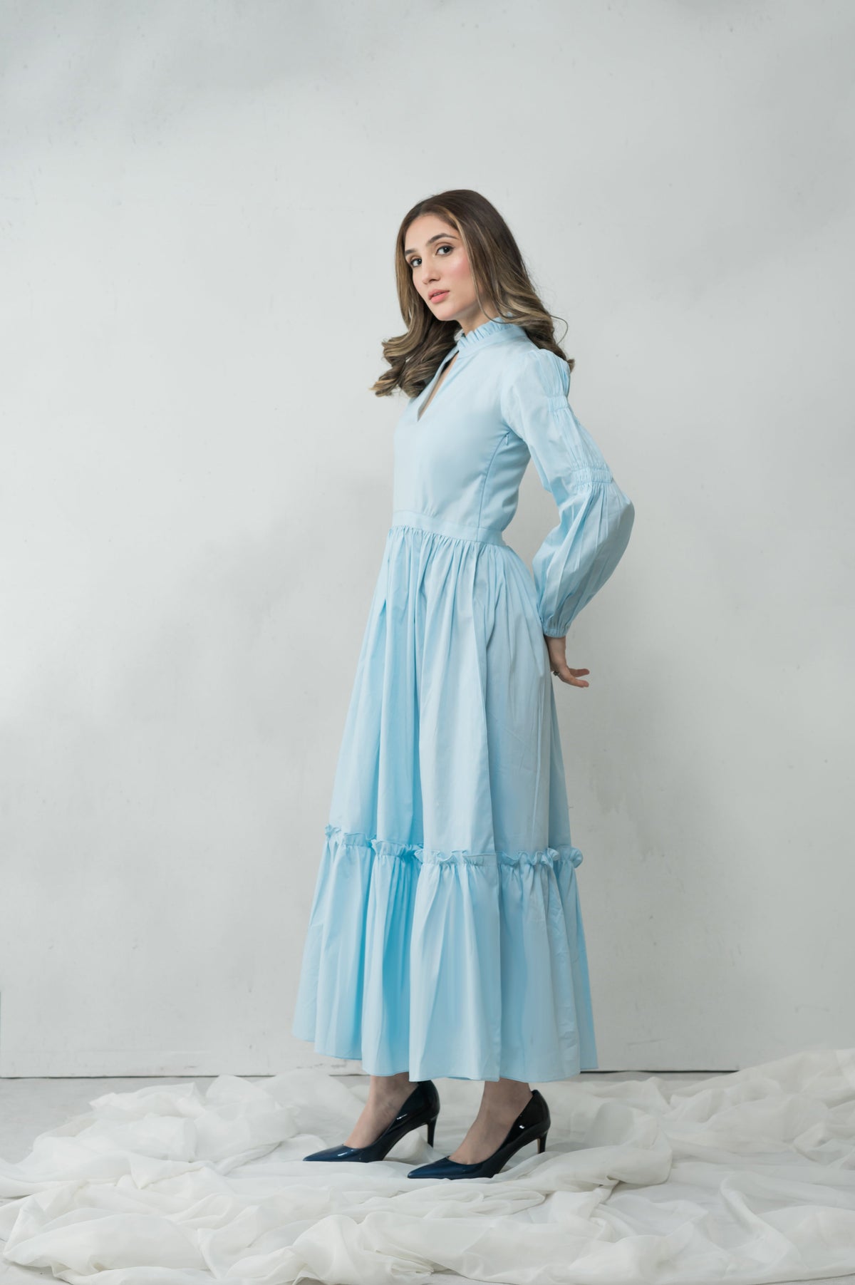 Sky Is Blue blue cotton dress - Timeless by Waliya Noor
