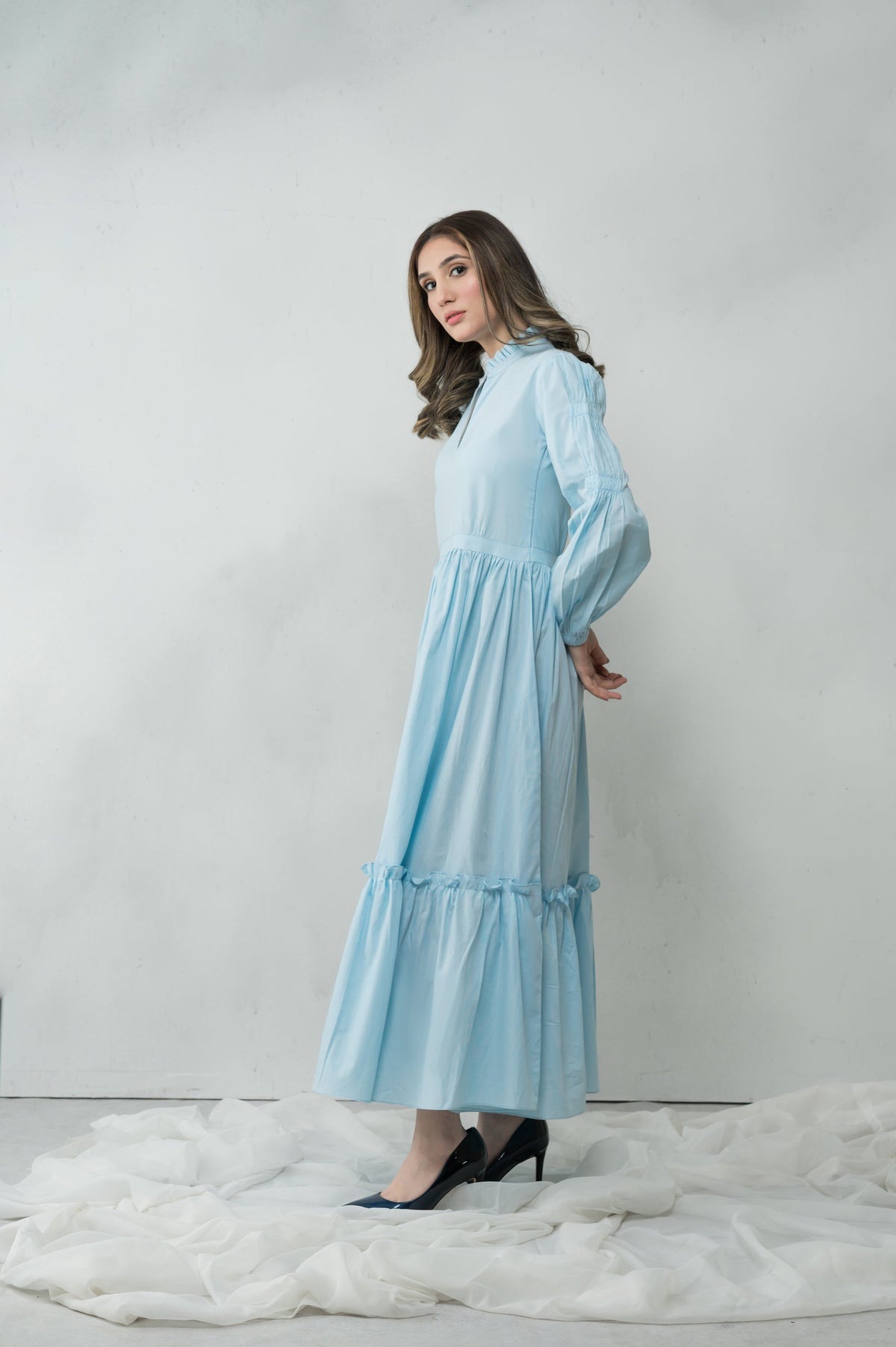 Sky Is Blue blue cotton dress - Timeless by Waliya Noor