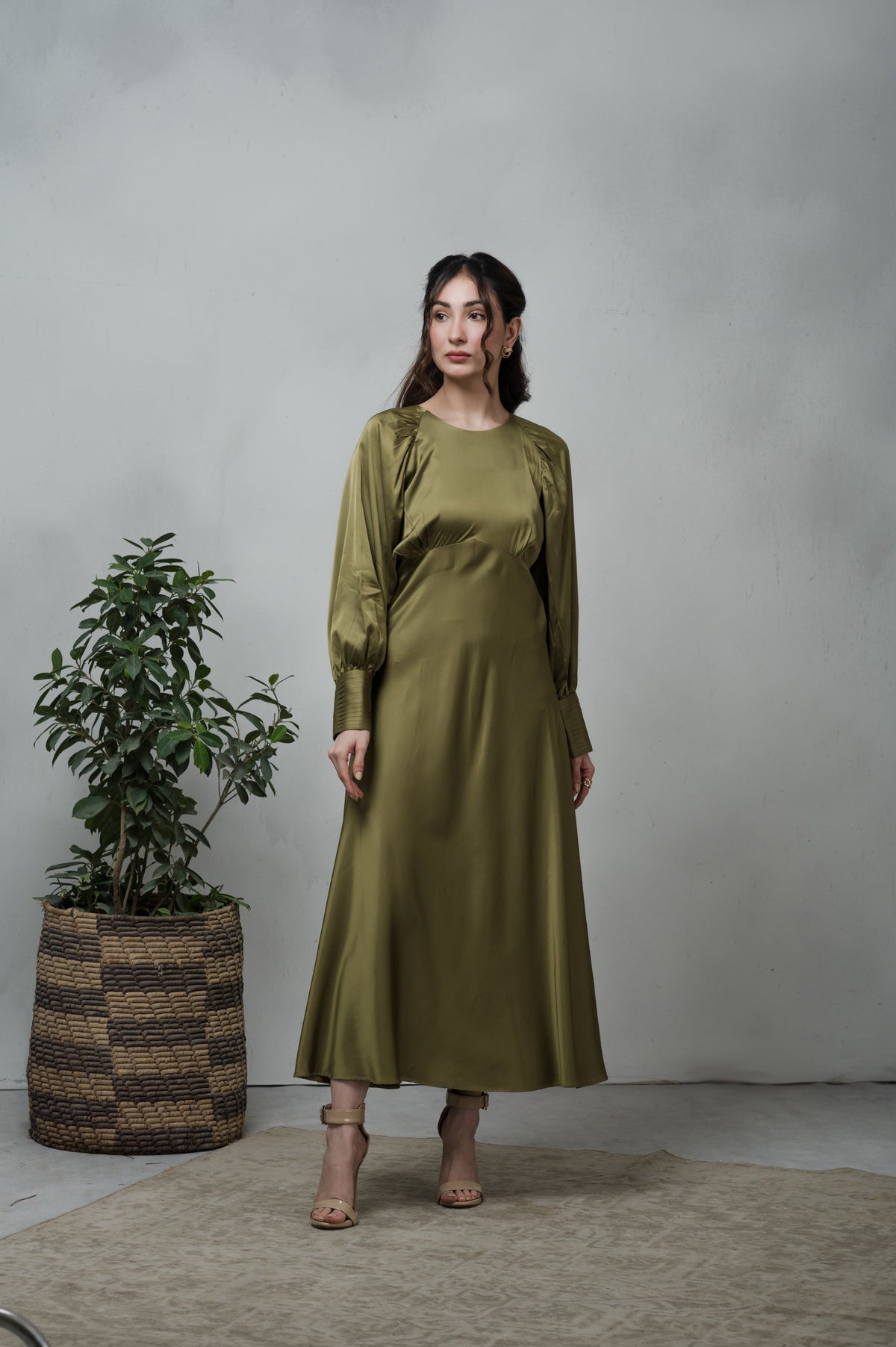 Olivia olive green silk dress - Timeless by Waliya Noor